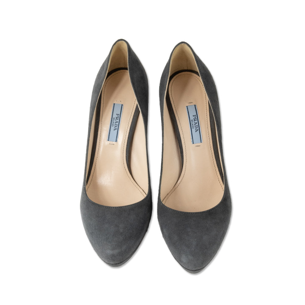 Prada Gray Suede Round Toe Pumps