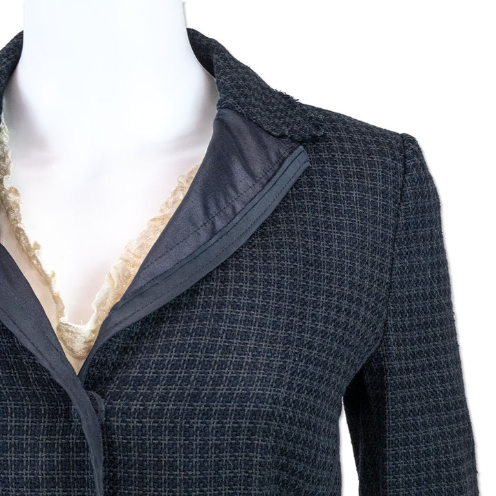 Prada Navy Black Tweed Cropped Blazer