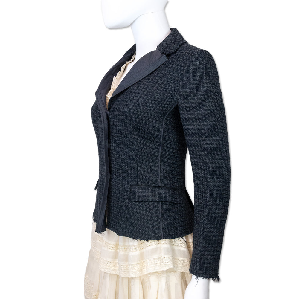 Prada Navy Black Tweed Cropped Blazer