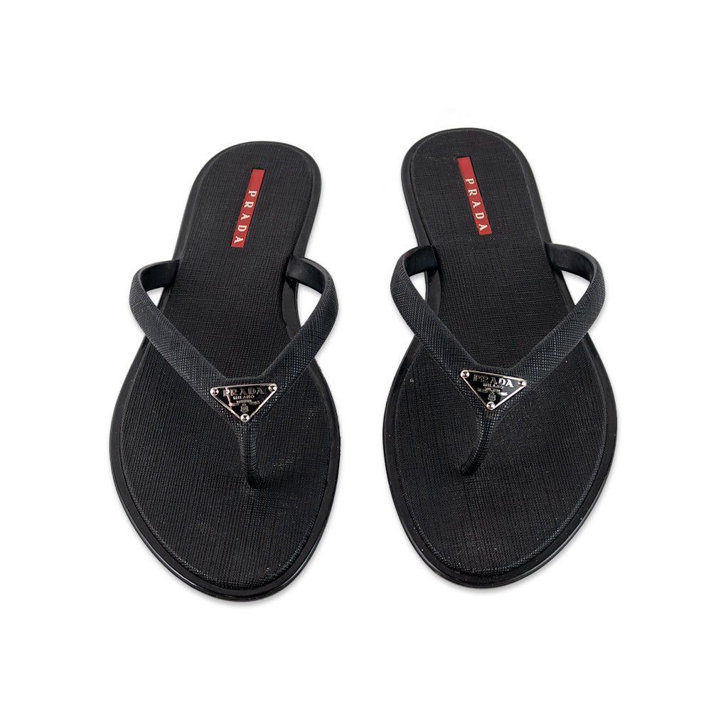 Prada Sport Black Rubber Thong Flip Flops