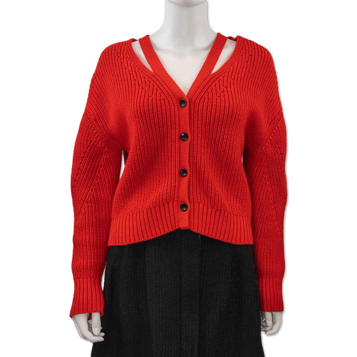 Proenza Schouler White Label Red Chunky Knit Cardigan