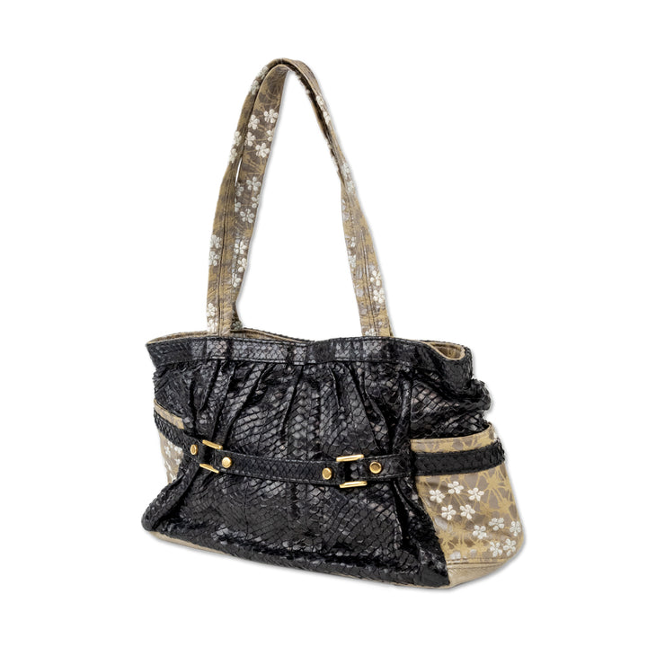 R&Y Augousti Snake Skin Shoulder Bag with Embroidery Accents