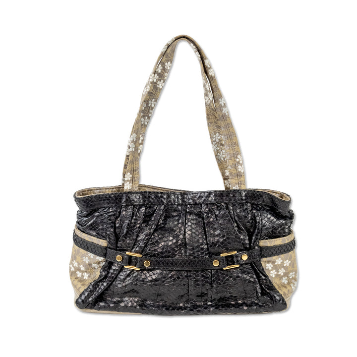 R&Y Augousti Snake Skin Shoulder Bag with Embroidery Accents