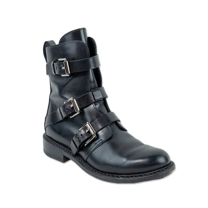 Rag & Bone Black Leather Silver Buckle Biker Boots