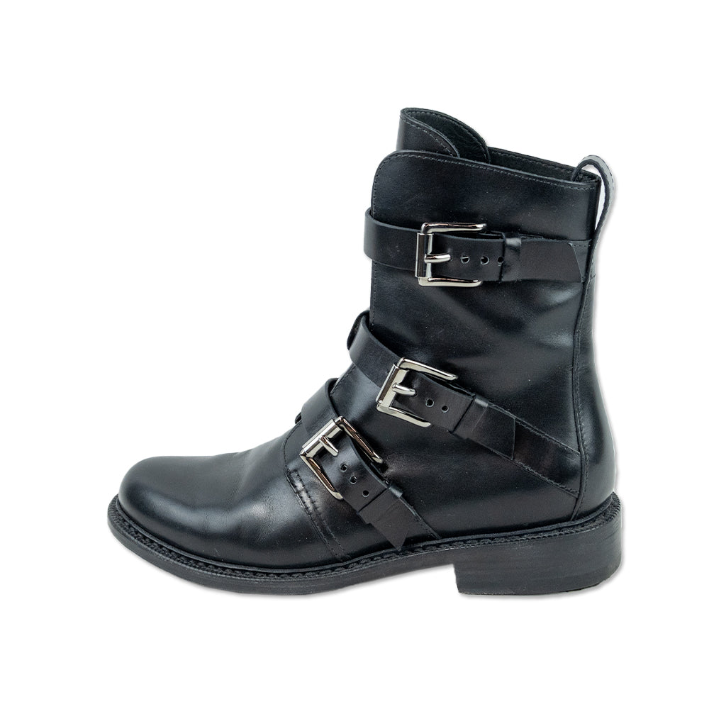 Rag & Bone Black Leather Silver Buckle Biker Boots