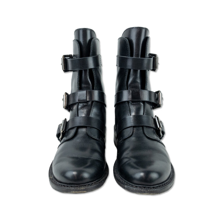 Rag & Bone Black Leather Silver Buckle Biker Boots