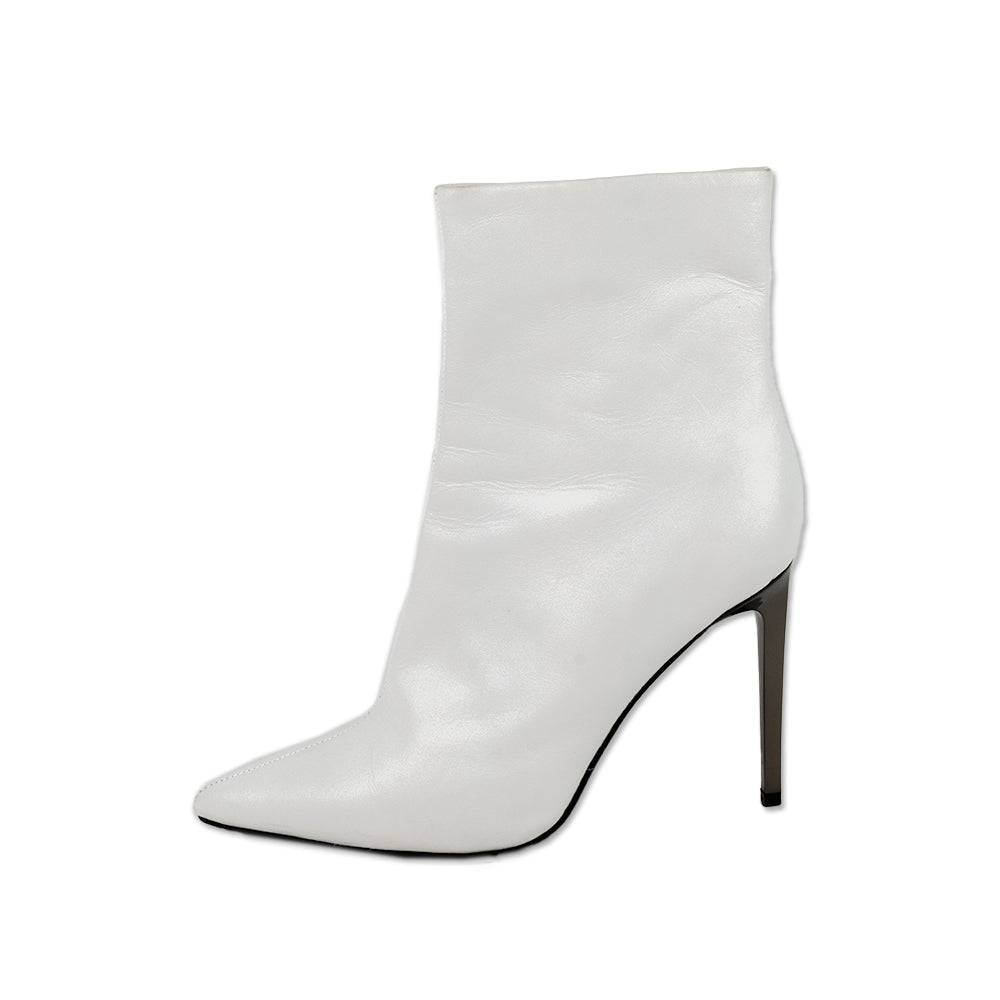 Rag & Bone White Leather Pointed Toe Ankle Boots with Gunmetal Heel