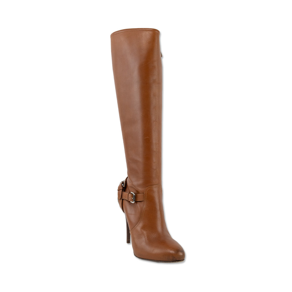 Ralph Lauren Collection Brown Leather Knee High Boots