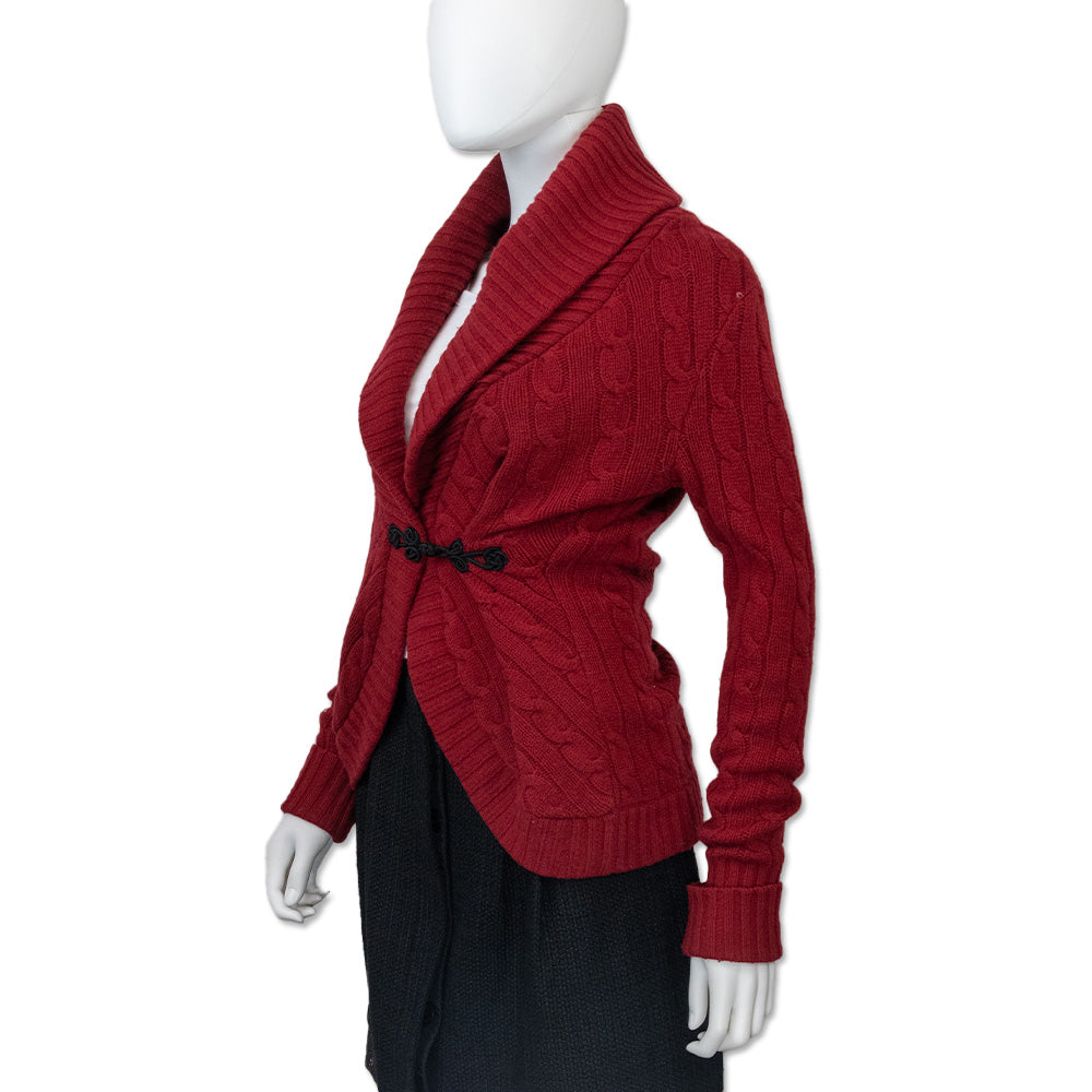 Ralph Lauren Red Wool/Cashmere Cable Knit Shawl Collar Cardigan