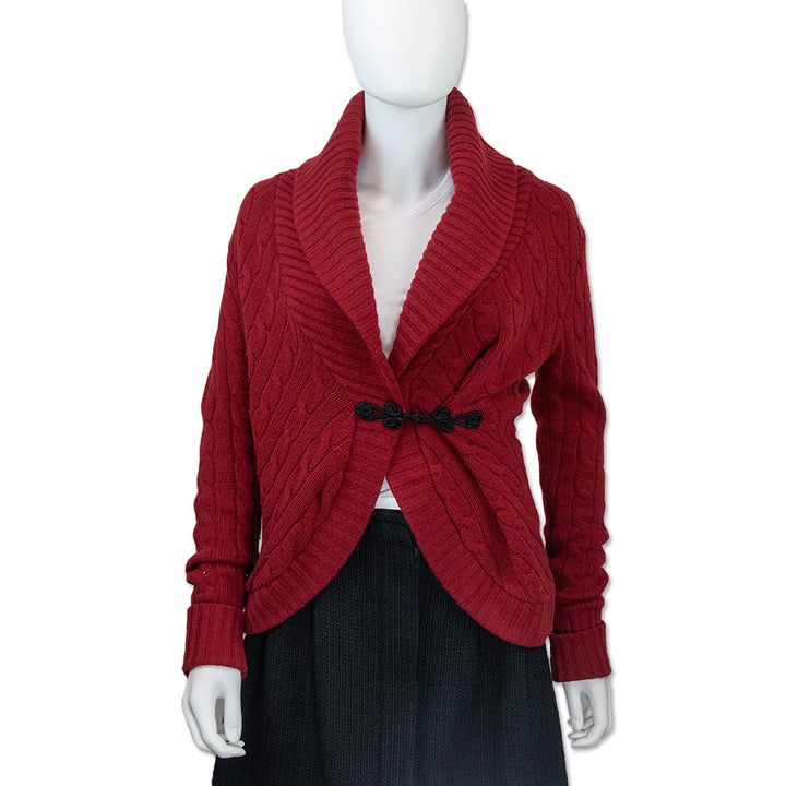 Ralph Lauren Red Wool/Cashmere Cable Knit Shawl Collar Cardigan