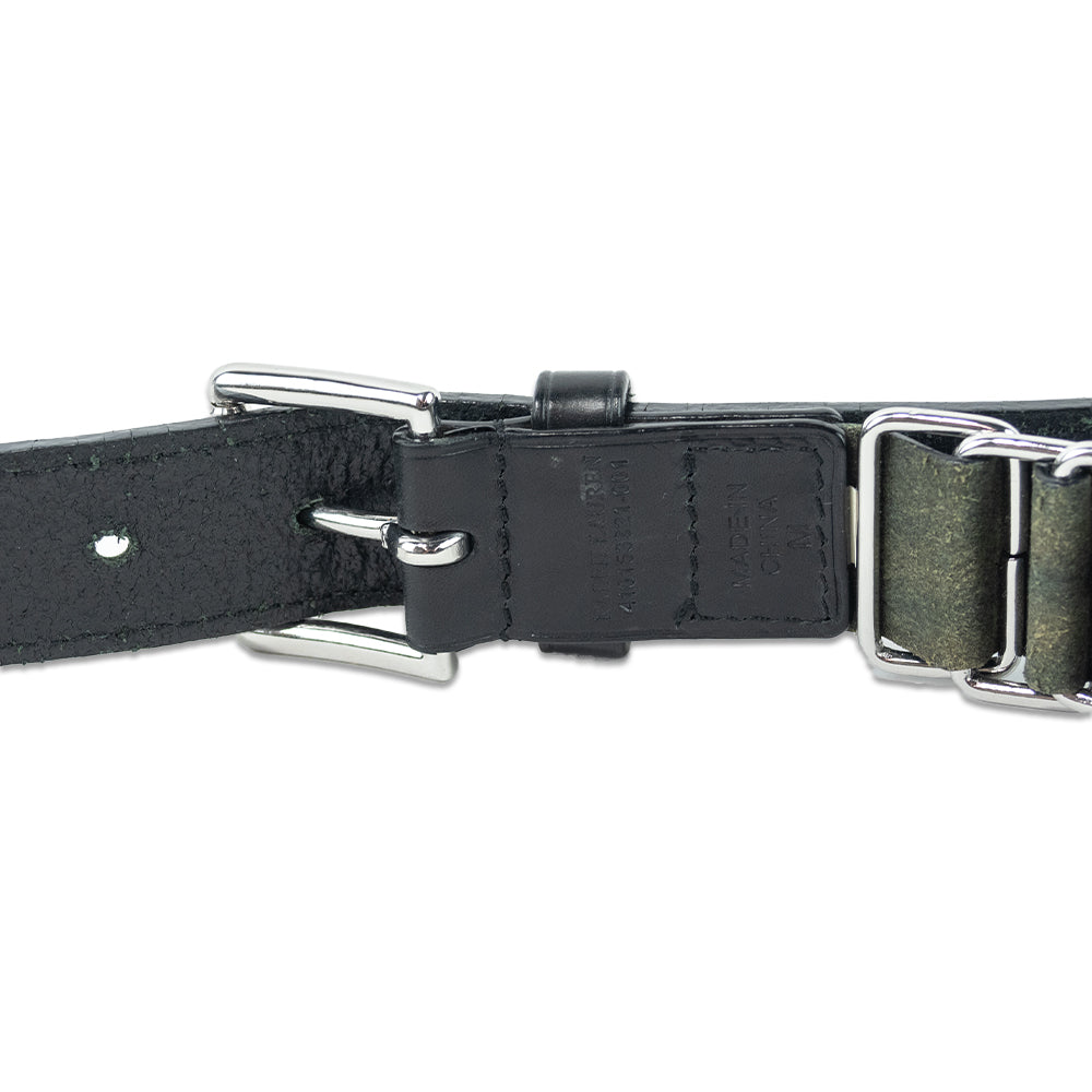 Ralph Lauren Silver Metal Chain Black Leather Belt