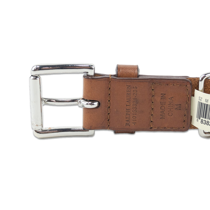 Ralph Lauren Silver Metal Chain Tan Leather Belt