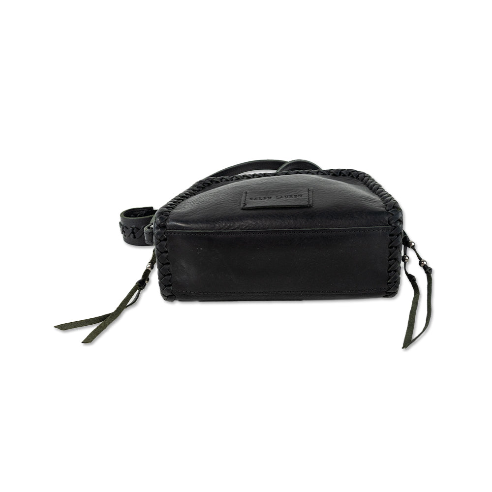 Ralph Lauren Woven Trim Black Leather Crossbody