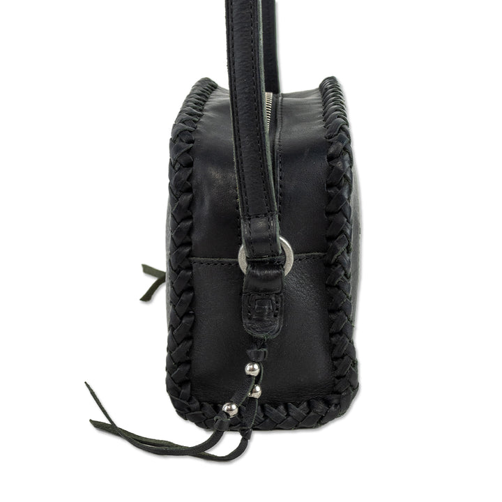 Ralph Lauren Woven Trim Black Leather Crossbody