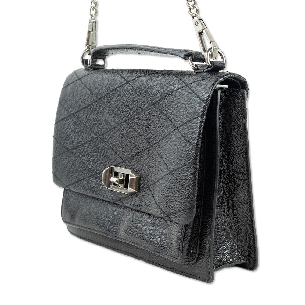 Rebecca Minkoff Black Leather Diamond Stitch Top Handle Crossbody