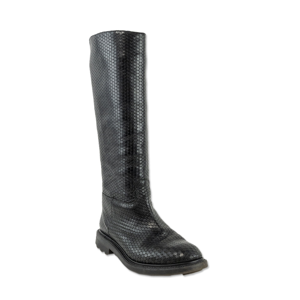 Robert Cleregie Black Lazer Cut Leather Knee High Boots