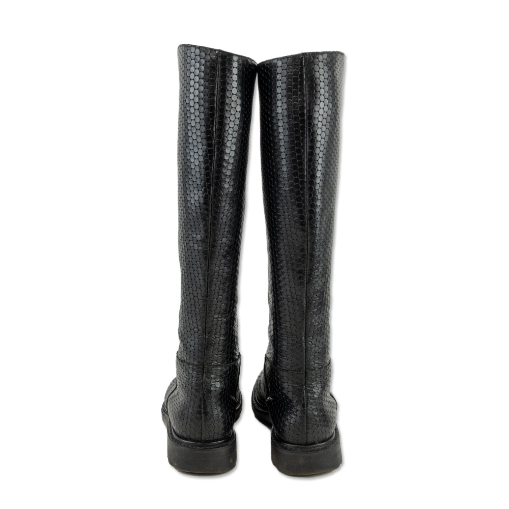 Robert Cleregie Black Lazer Cut Leather Knee High Boots