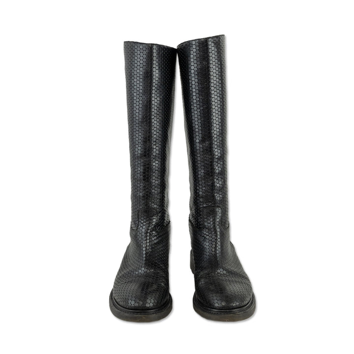 Robert Cleregie Black Lazer Cut Leather Knee High Boots