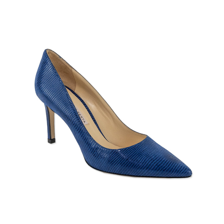 Roberto Festa Blue Embossed Leather Pointed Toe Heels