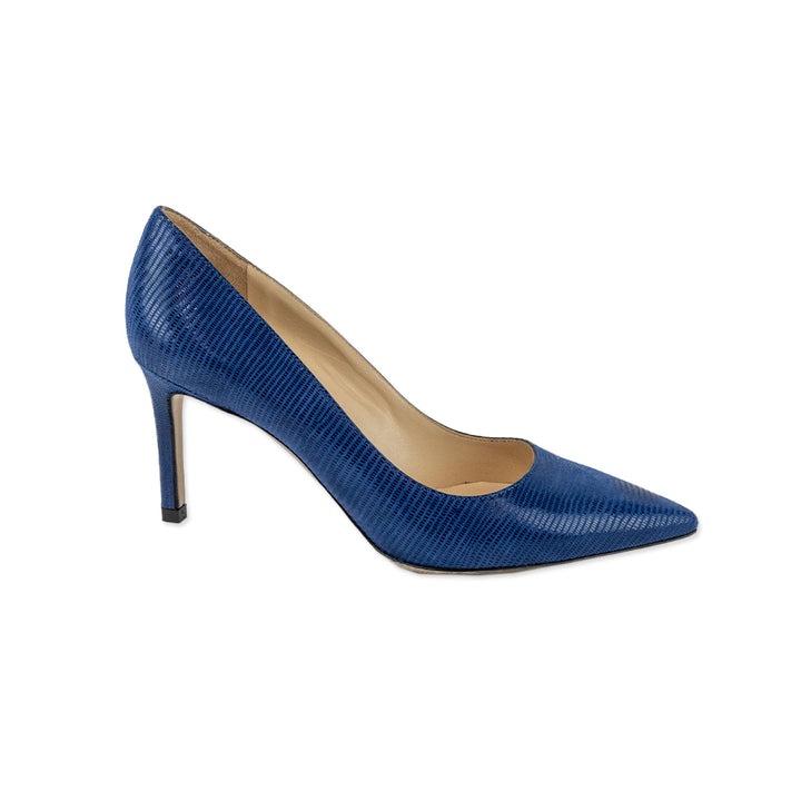 Roberto Festa Blue Embossed Leather Pointed Toe Heels