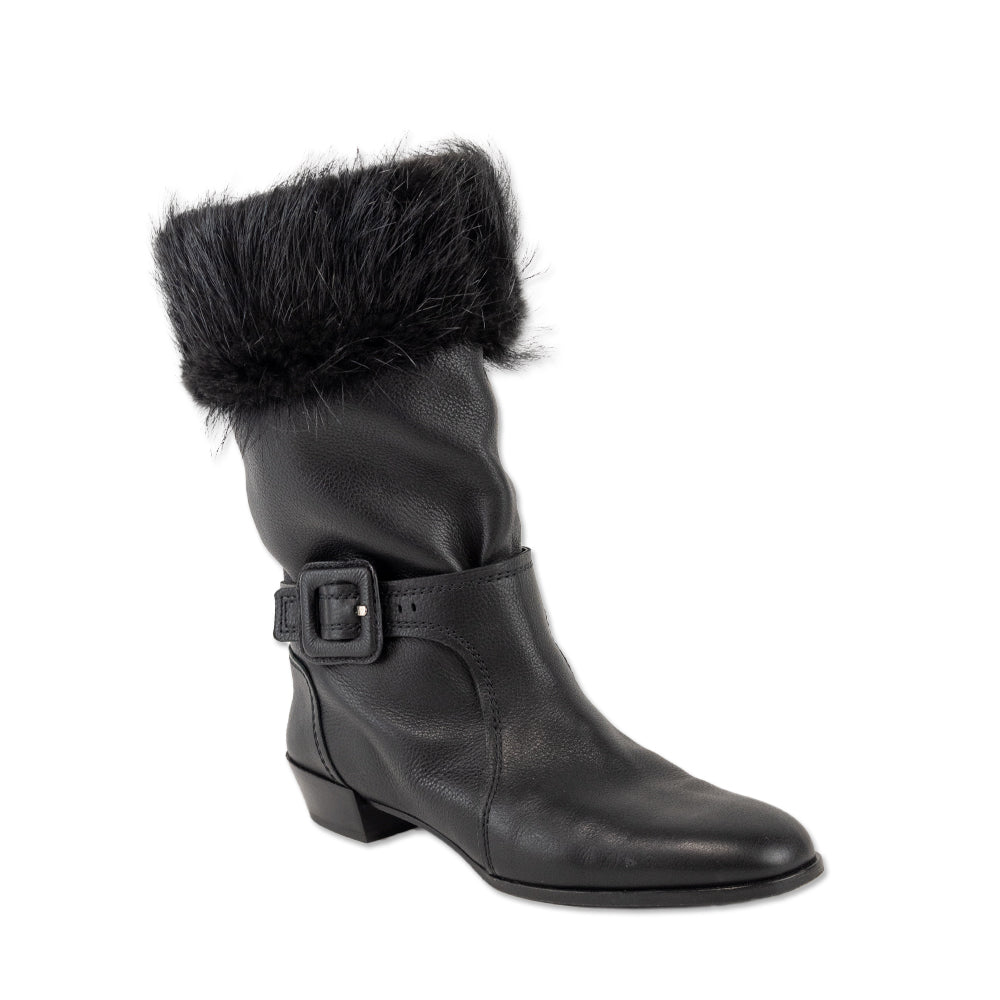 Roger Vivier Black Leather Pony Hair Cuff Boot