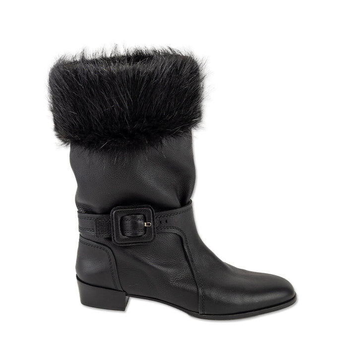 Roger Vivier Black Leather Pony Hair Cuff Boot