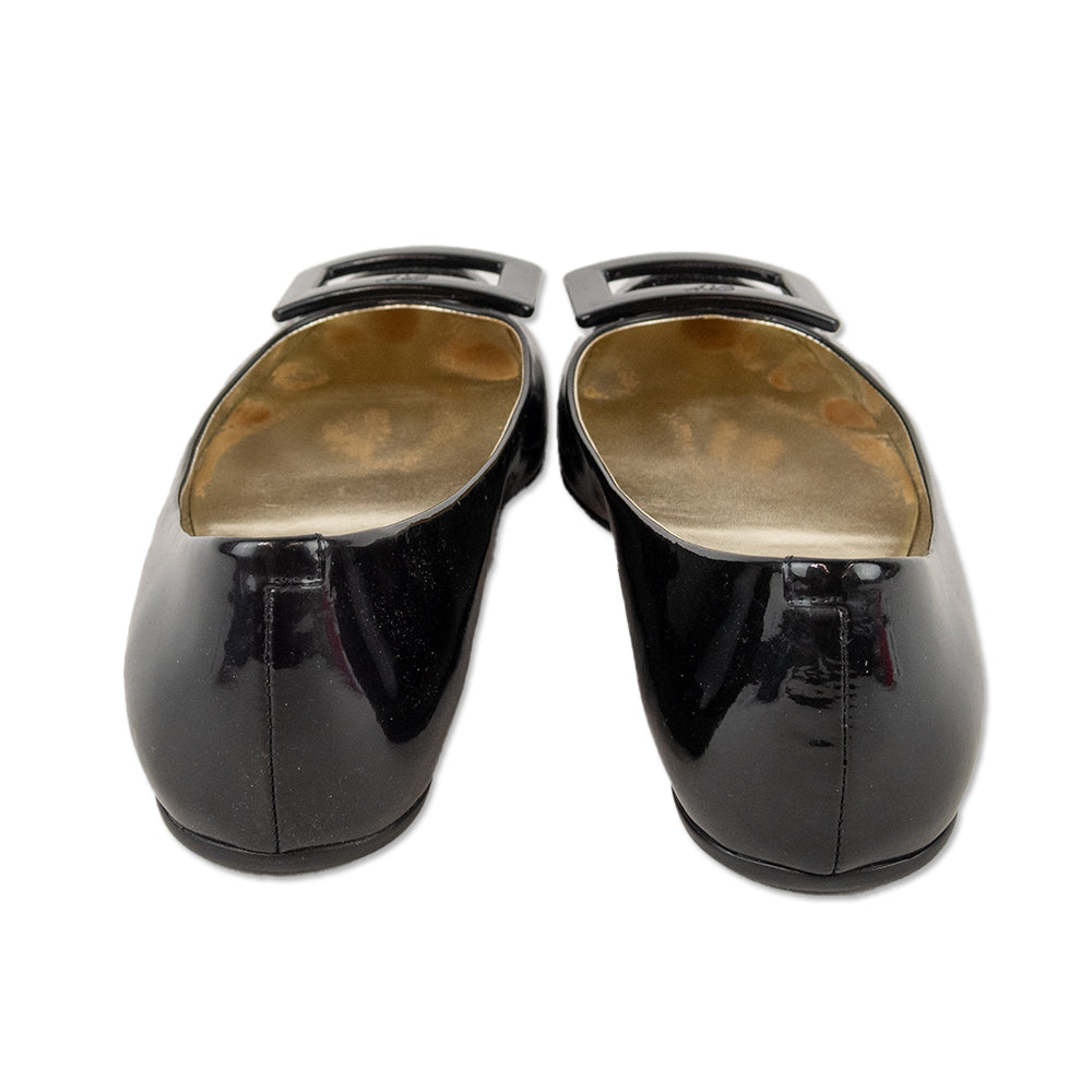 Roger Vivier Gommettine Buckle Black Patent Leather Ballet Flats