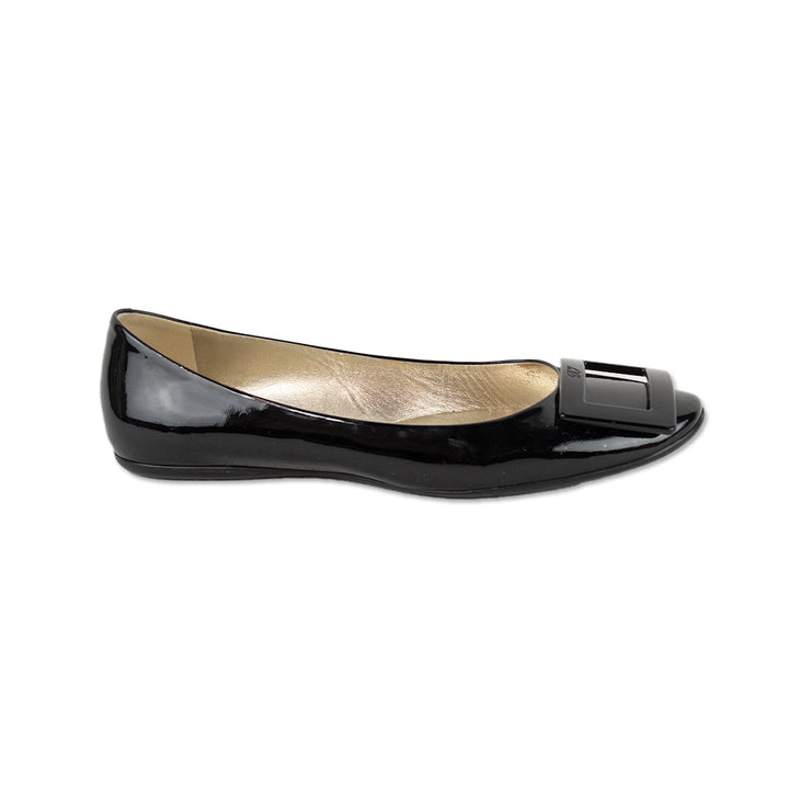 Roger Vivier Gommettine Buckle Black Patent Leather Ballet Flats