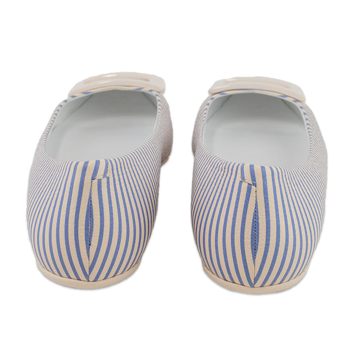 Roger Vivier White/Blue Striped Gommette Ballerina Flats