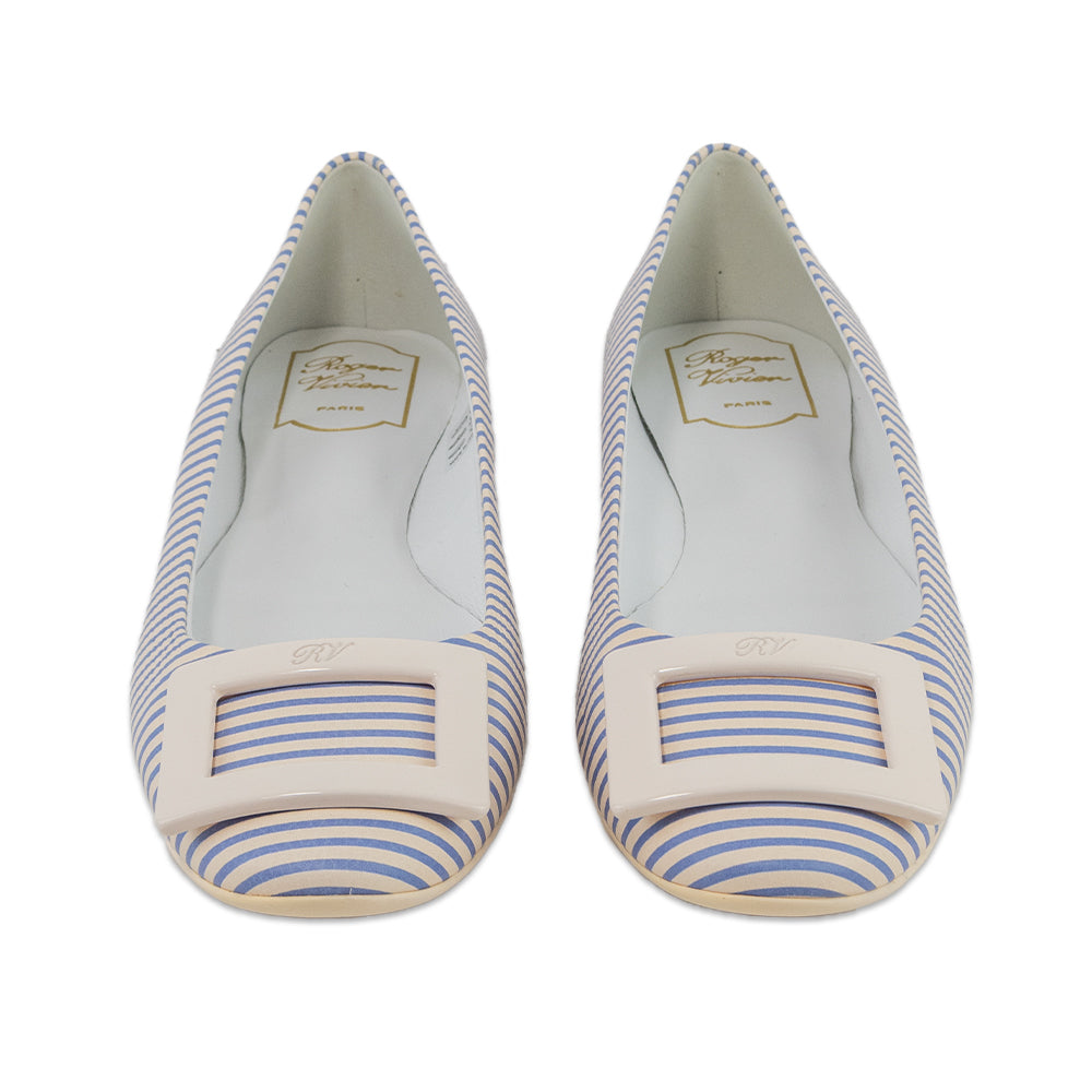 Roger Vivier White/Blue Striped Gommette Ballerina Flats