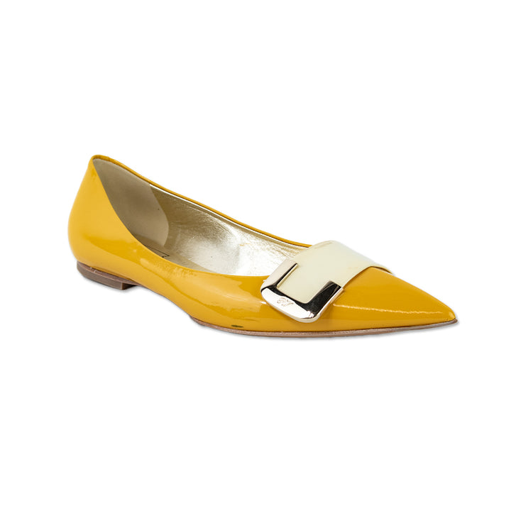 Roger Vivier Yellow Patent Leather Buckle Flats