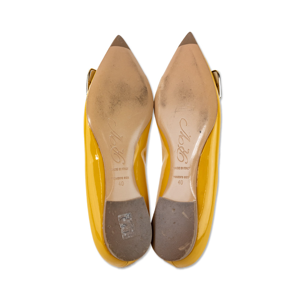 Roger Vivier Yellow Patent Leather Buckle Flats