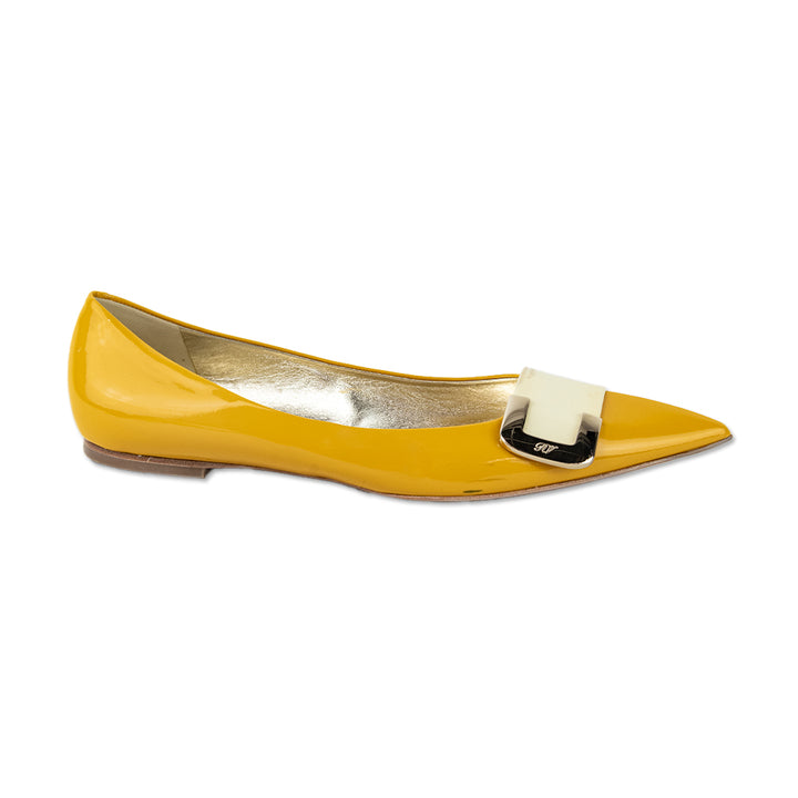 Roger Vivier Yellow Patent Leather Buckle Flats