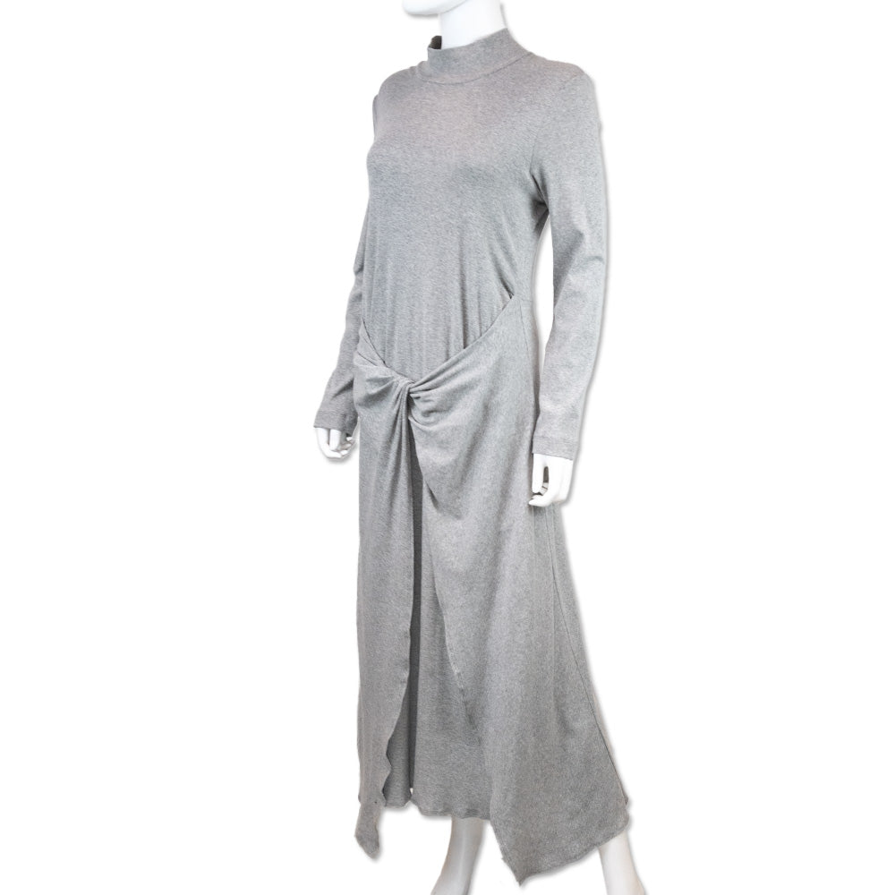 Rosetta Getty Grey Cotton Turtleneck Twist-Front Midi Dress