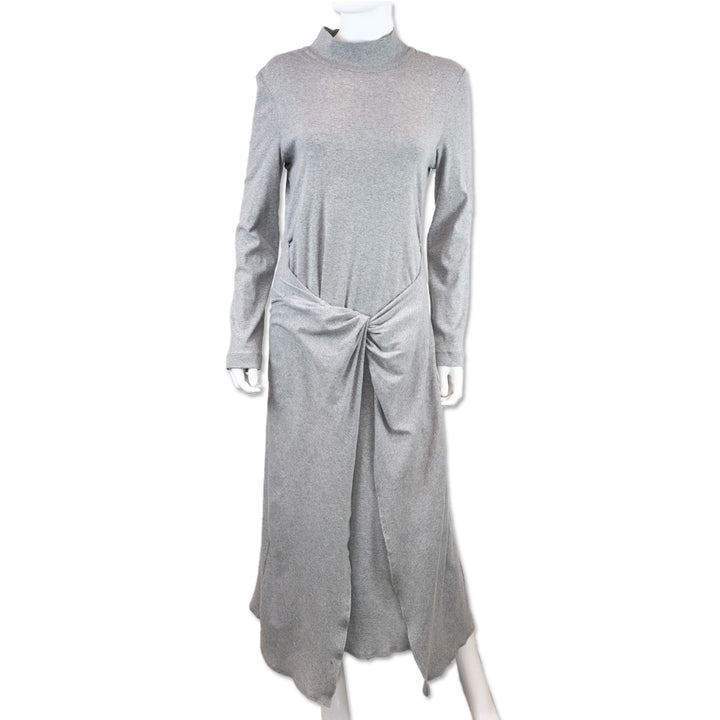 Rosetta Getty Grey Cotton Turtleneck Twist-Front Midi Dress