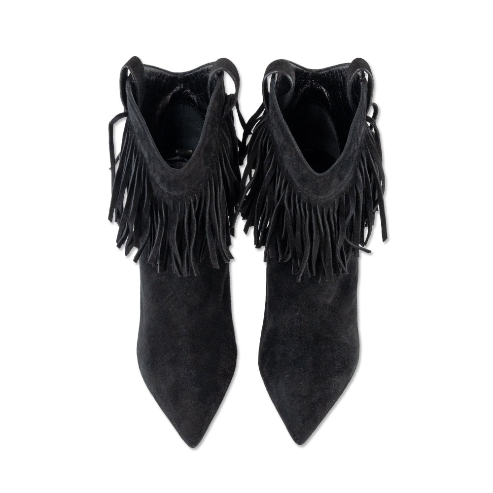 Saint Laurent Black Suede Fringed Stiletto Ankle Booties