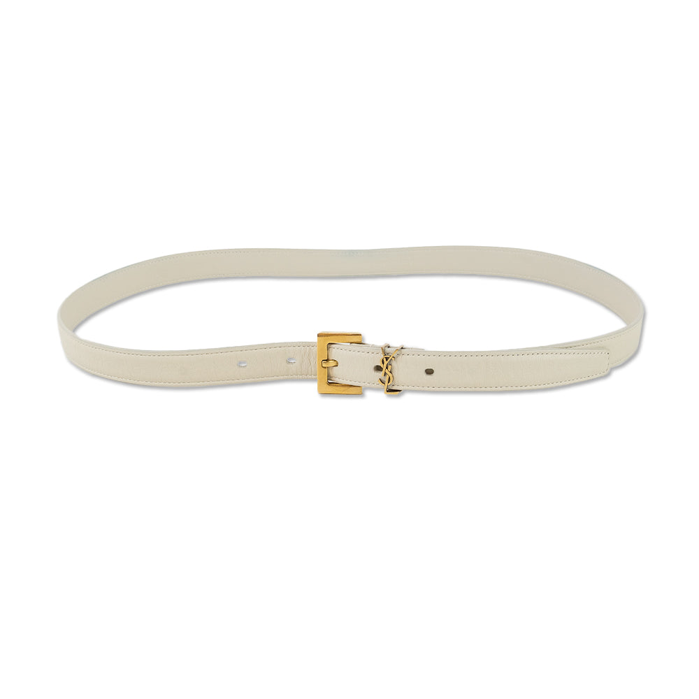 Saint Laurent Cream Cassandre Thin Leather Belt