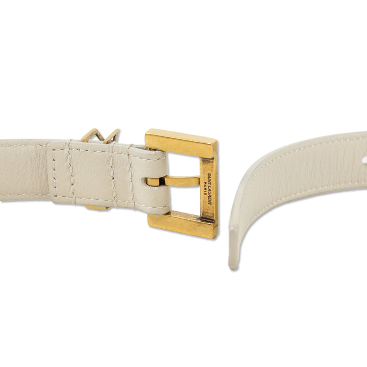 Saint Laurent Cream Cassandre Thin Leather Belt