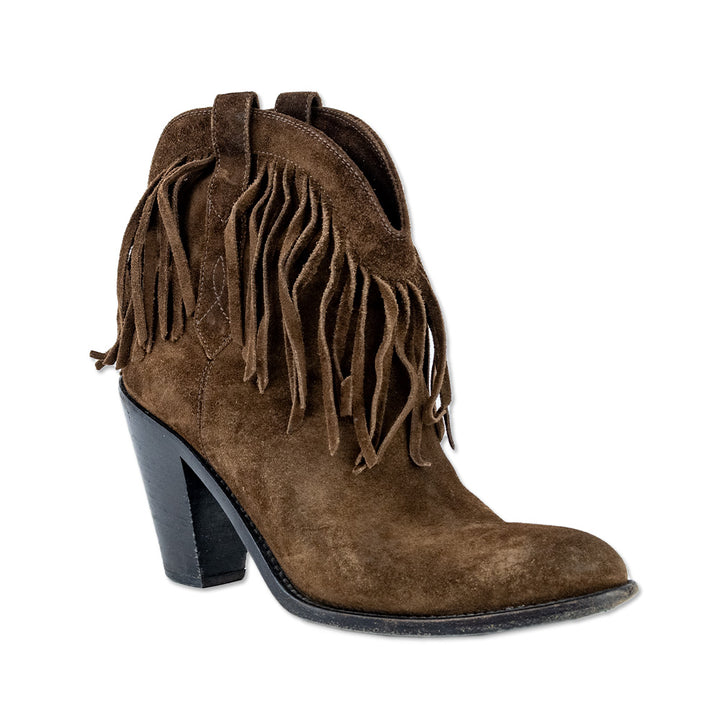 Saint Laurent Curtis 80 Fringed Brown Suede Cowboy Boots