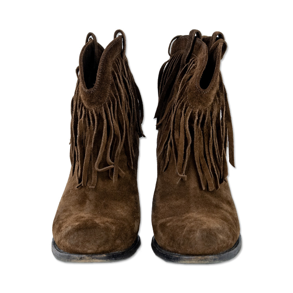 Saint Laurent Curtis 80 Fringed Brown Suede Cowboy Boots