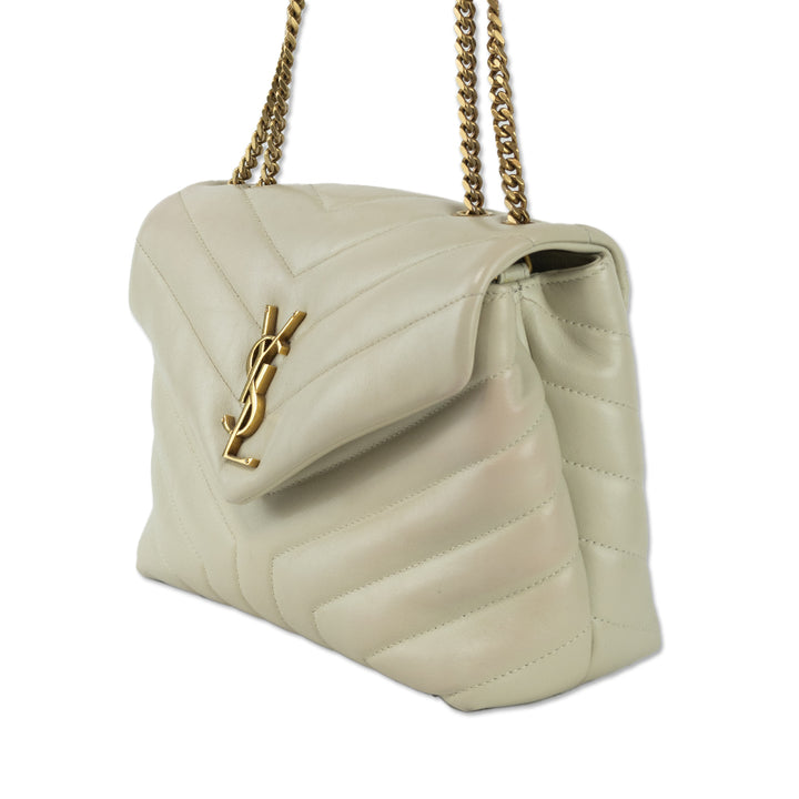 Saint Laurent Loulou White Quilted Leather Small YSL Shoulder Bag