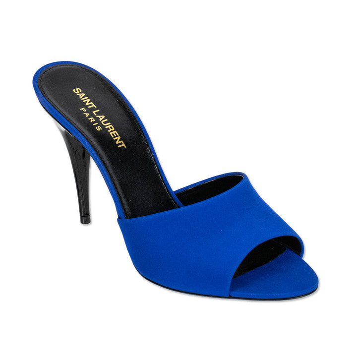 Saint Laurent Picasso Blue Crepe De Chine Mule Sandals