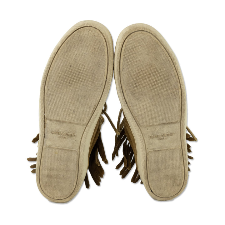 Saint Laurent Tan Suede Fringe High Top Sneakers