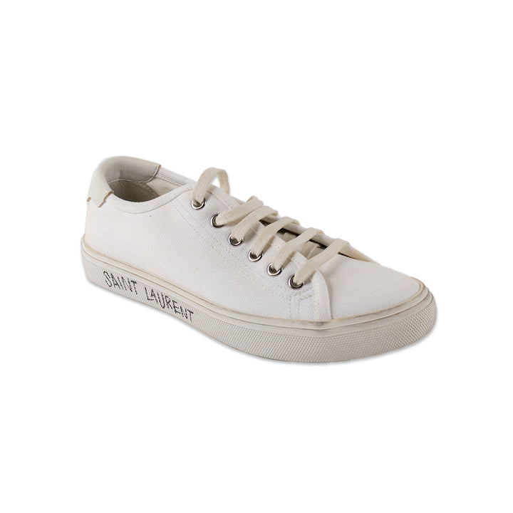 Saint Laurent White Canvas Logo Low Top Sneakers