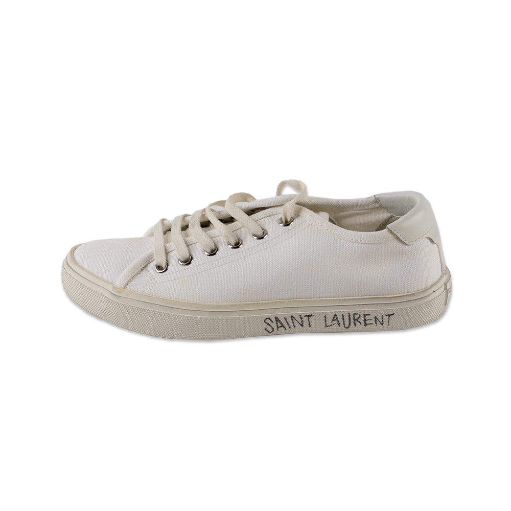 Saint Laurent White Canvas Logo Low Top Sneakers