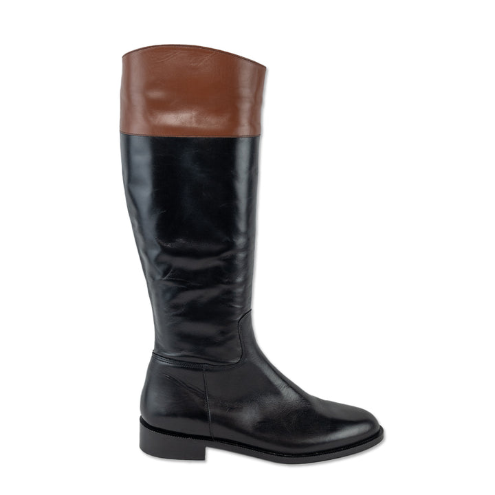 Saks Fifth Avenue Kensington Black/Brown Leather Riding Boots