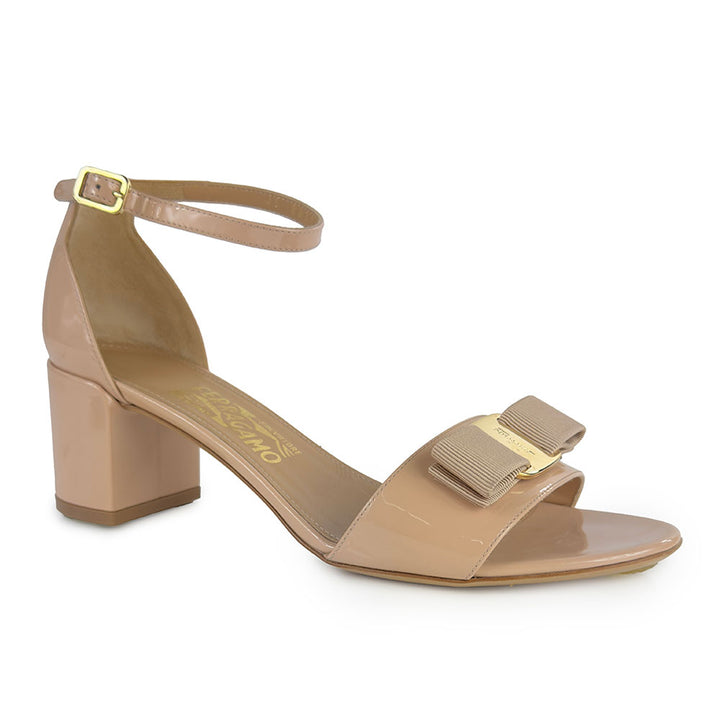 Salvatore Ferragamo Gavina Nude Patent Leather Bow Sandals