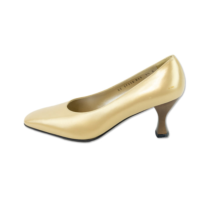 Salvatore Ferragamo Gold Leather Almond Toe Pumps