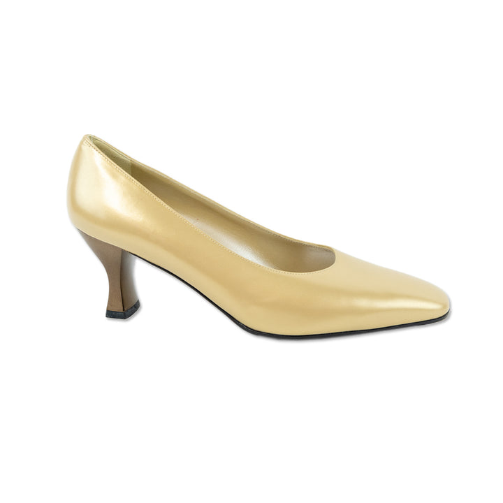 Salvatore Ferragamo Gold Leather Almond Toe Pumps