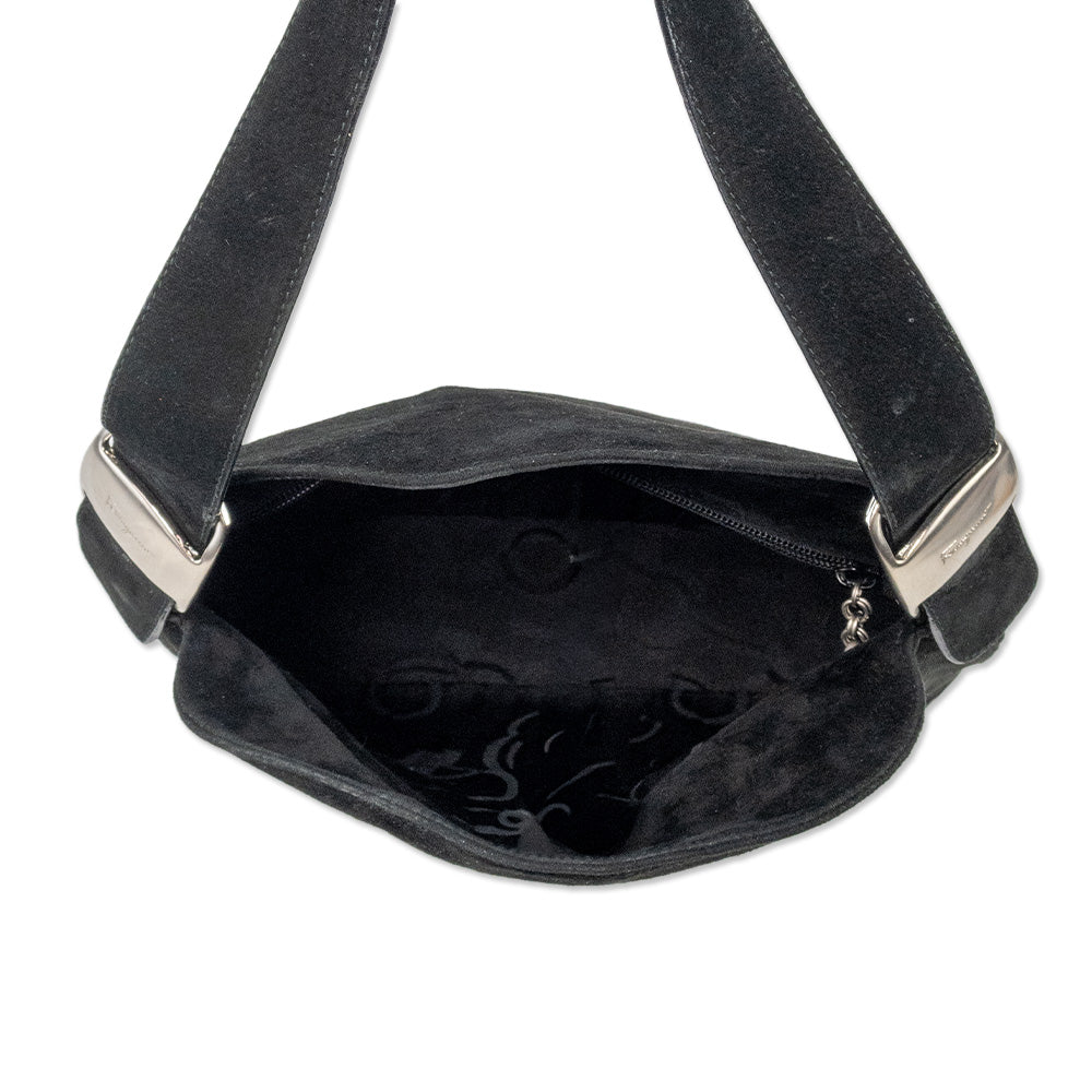 Salvatore Ferragamo Black Suede Shoulder Bag